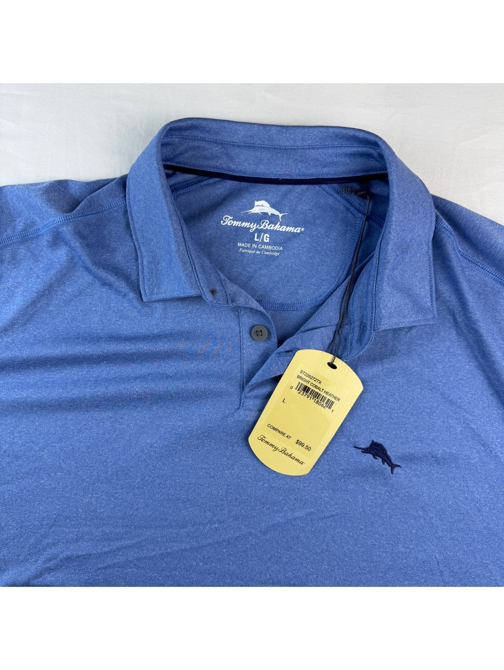 *NEW* Tommy Bahama Men's Cobalt Heather Polo Shirt Large PERFORMANCE Golf